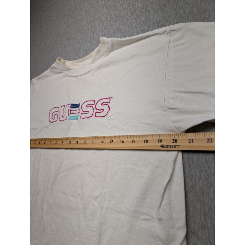 Vintage 90s Guess Logo Embroidered Single Stitch T-Shirt sz large - Picture 8 of 9